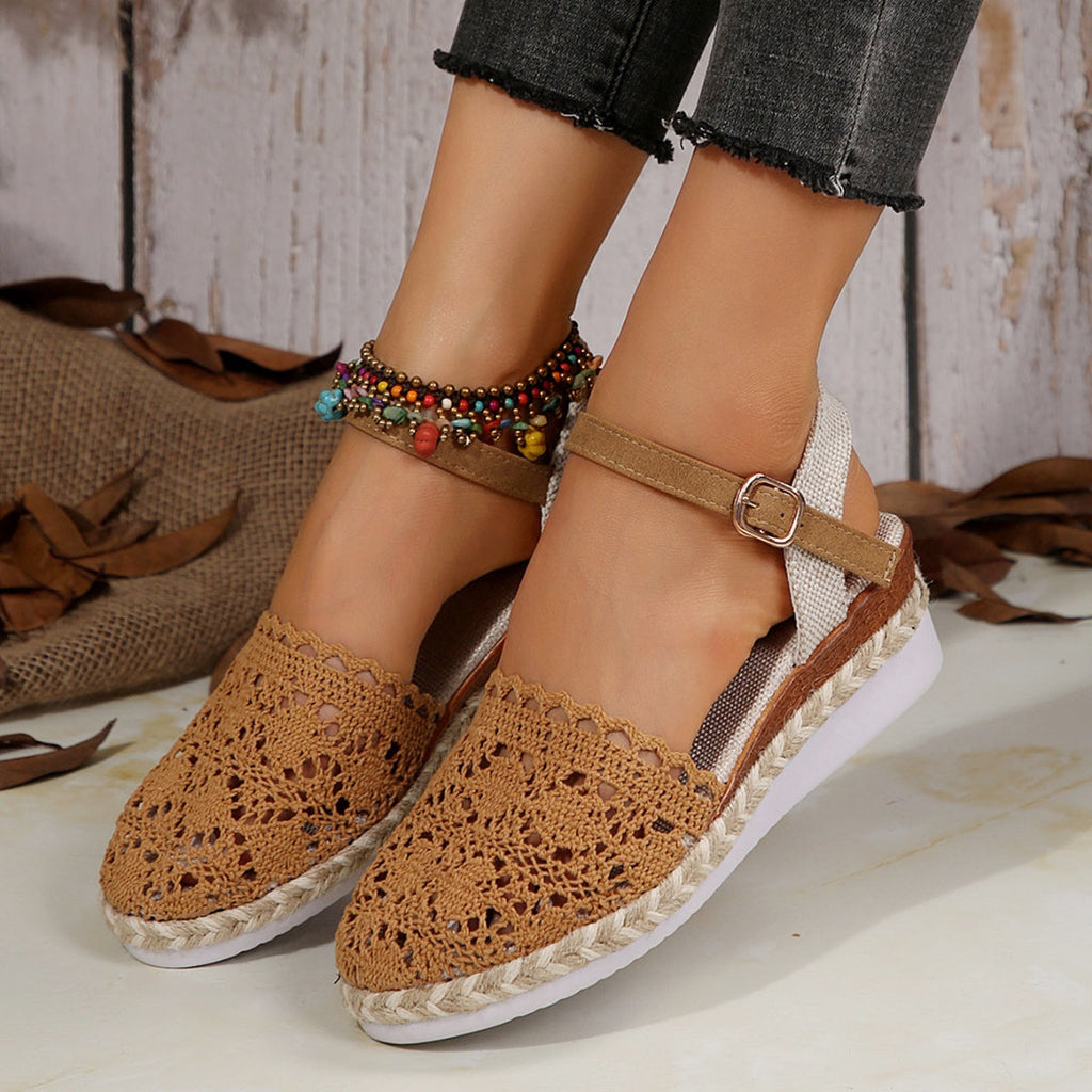Floral Ankle Strap Espadrille Sandals
