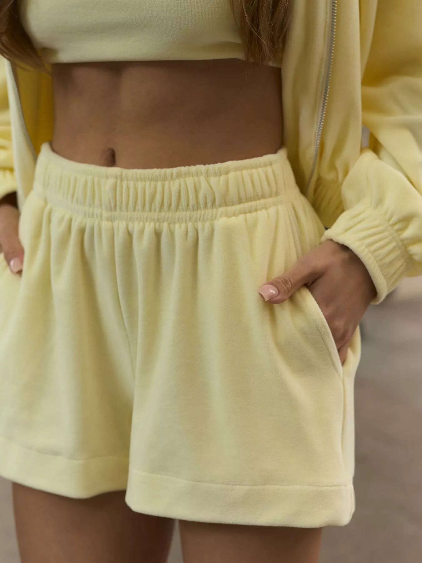 Zip Up Cropped Hoodie and Shorts Set