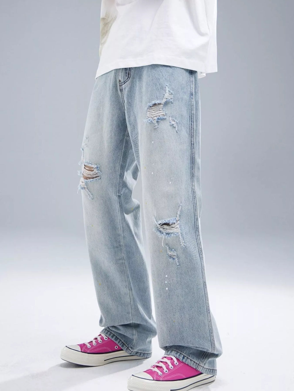 Men's Distressed Wide Leg Jeans