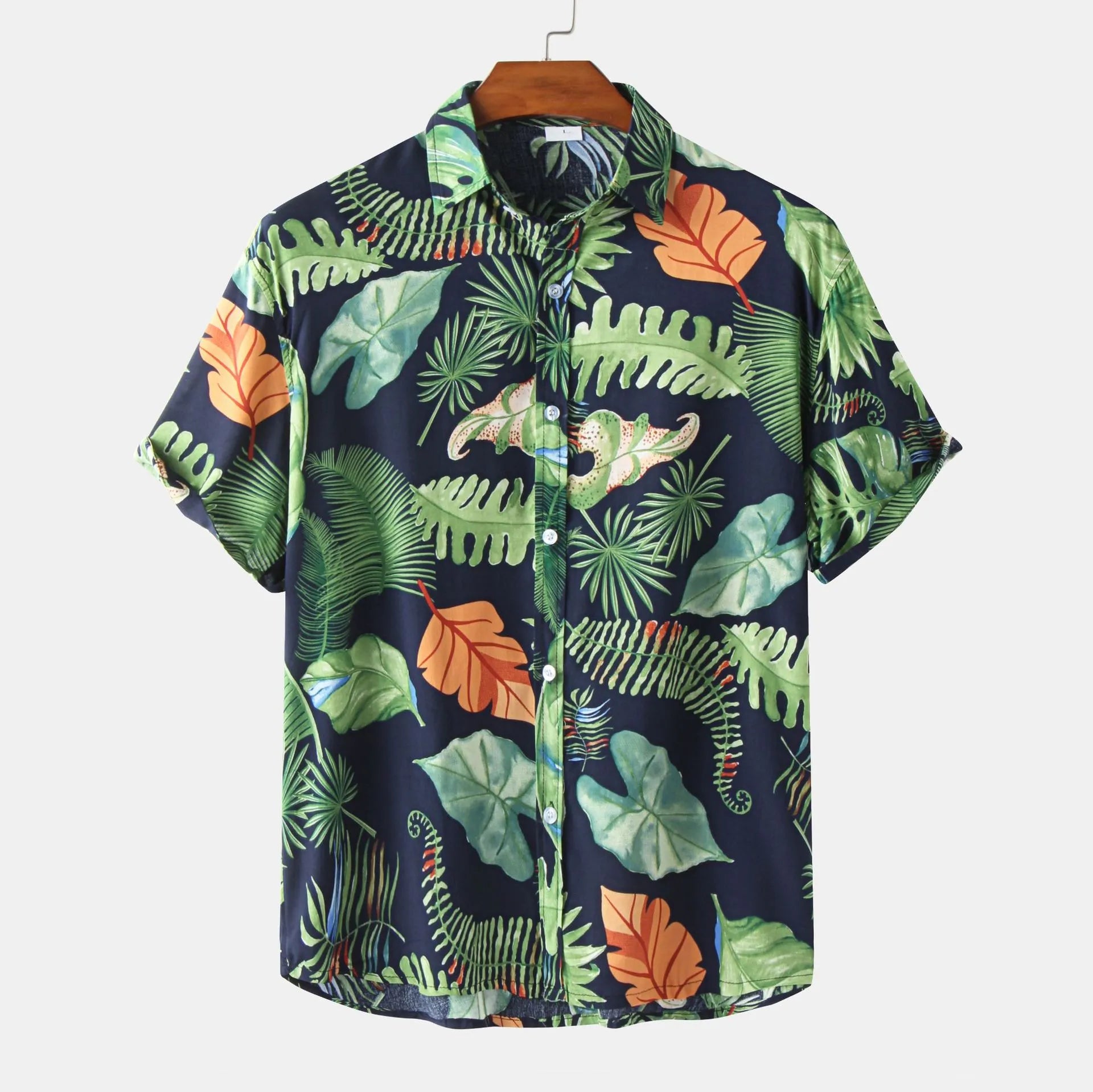 Men's Plus Size Tropical Leaf Print Hawaiian Short Sleeve Casual Shirt