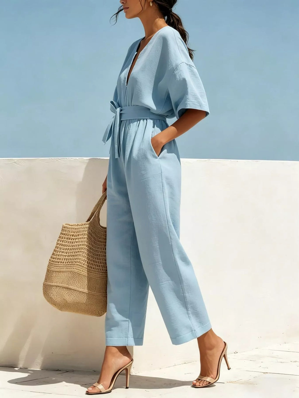 Tie Waist Wide Leg Jumpsuit