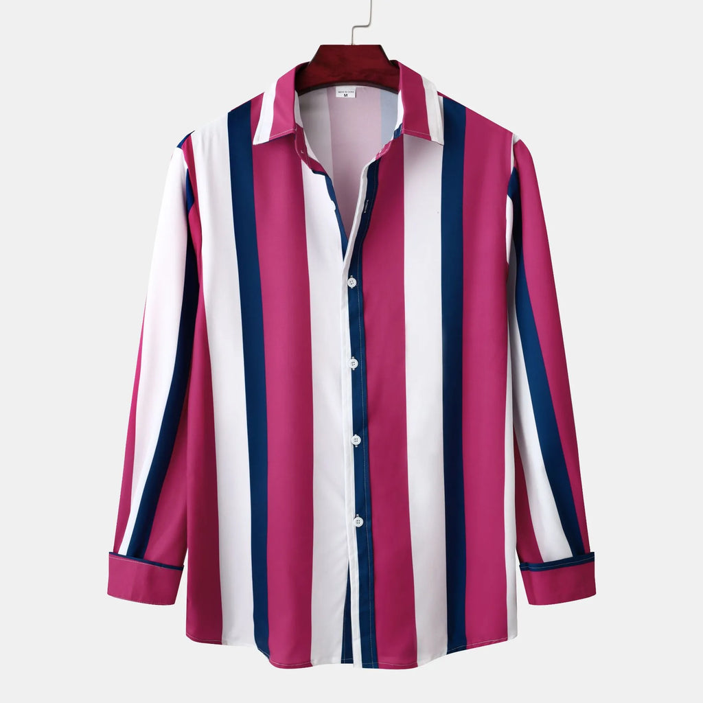 Men's Striped Button Up Long Sleeve Shirt