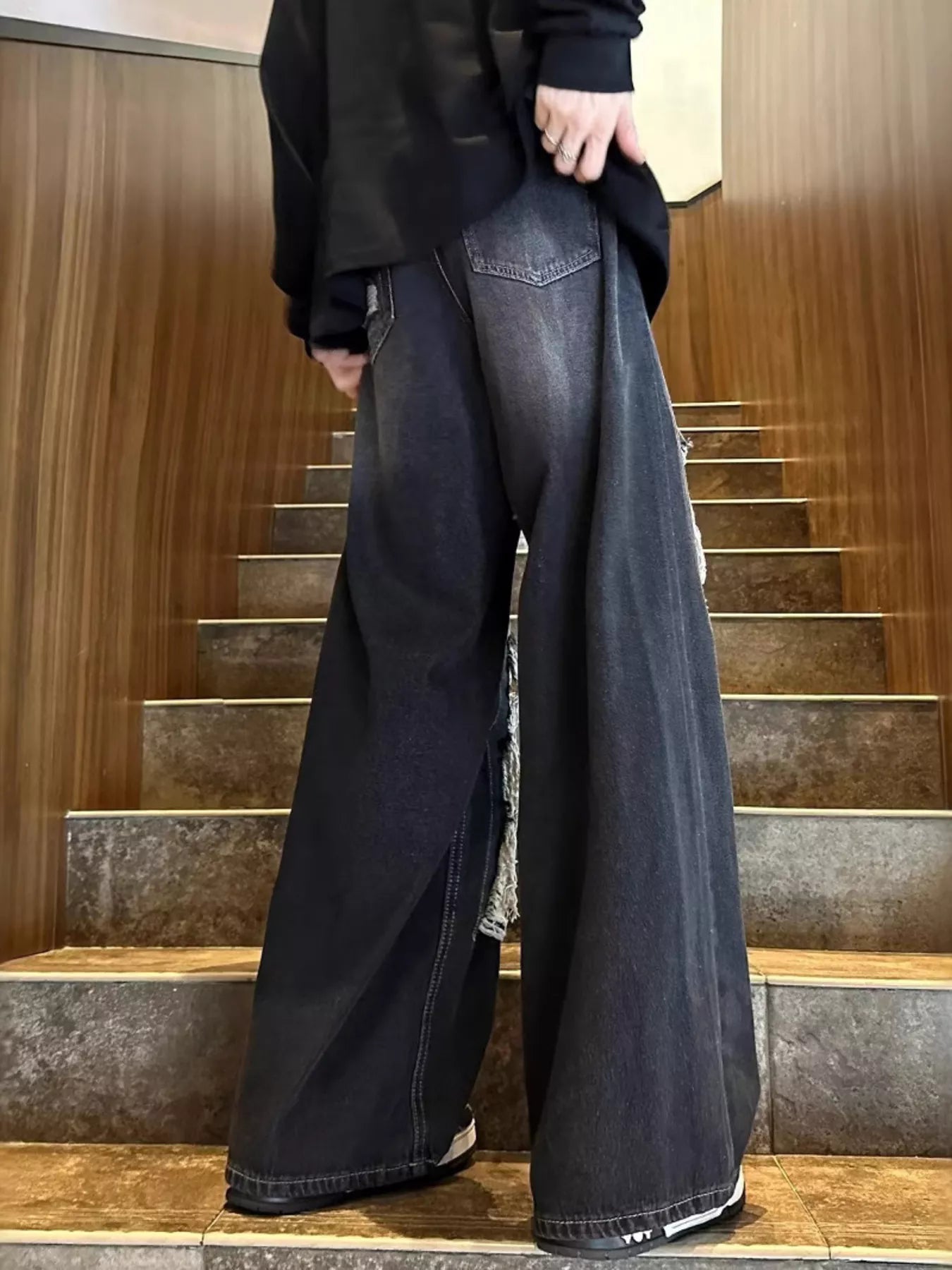 Men's Plus Size Wide Leg Distressed Jeans
