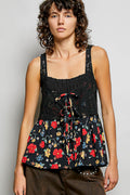 POL Ribbed Sleeveless Top with Lace Bust Floral Woven Patch