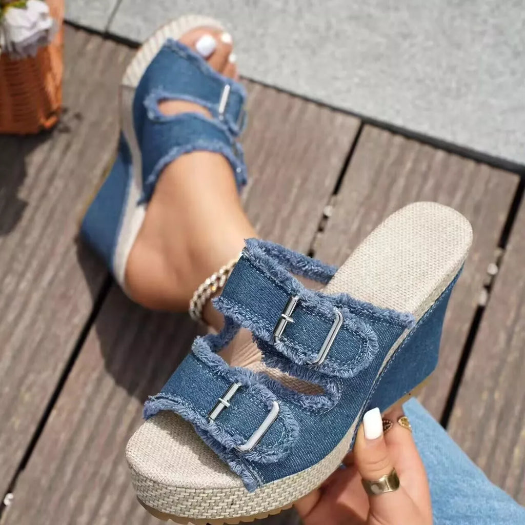Buckle Open Toe Wedge Sandals
