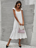 Full Size Ruffled Hem Midi Dress with Cap Sleeves Plus Size