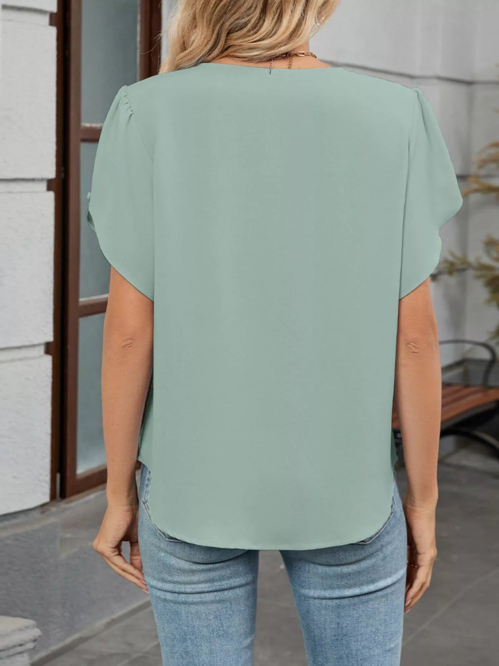 Elegant Pleated Flowy Short Sleeve Blouse