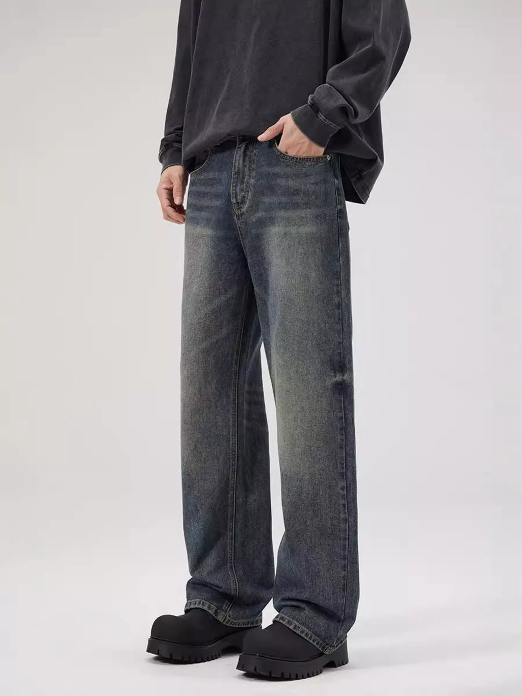 Men's Full Size Vintage Wash Relaxed Fit Jeans Plus Size