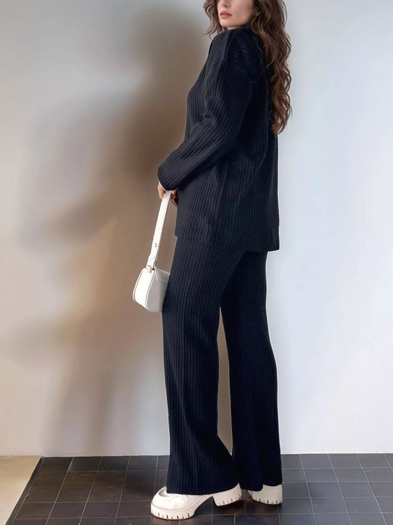 Ribbed Knit Top and Pants Set