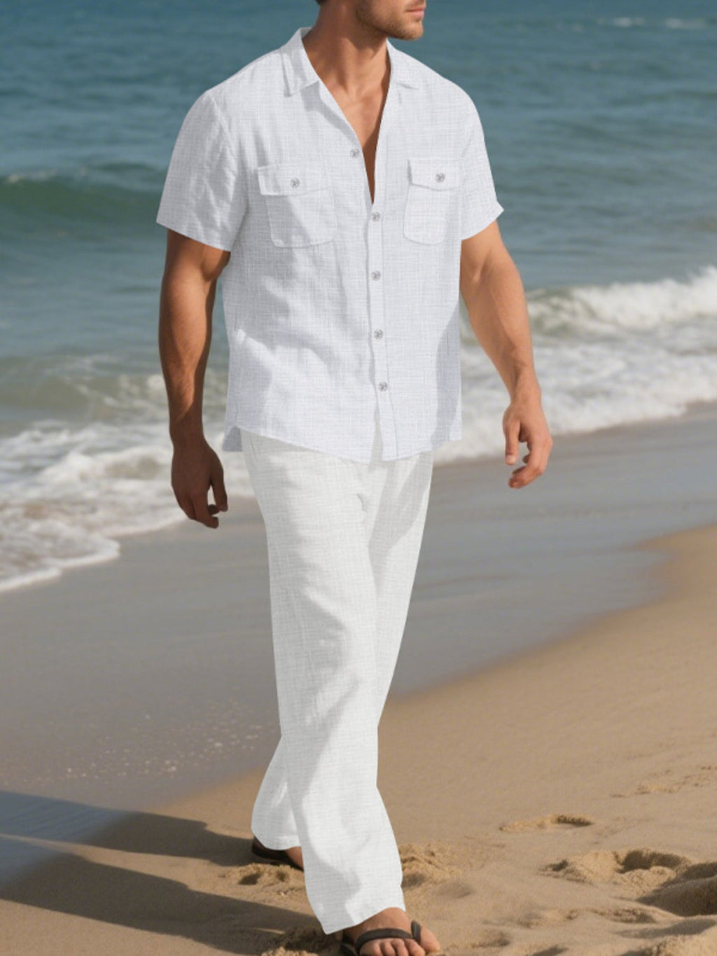 Men's Full Size Casual Button Up Shirt and Pants Set Plus Size