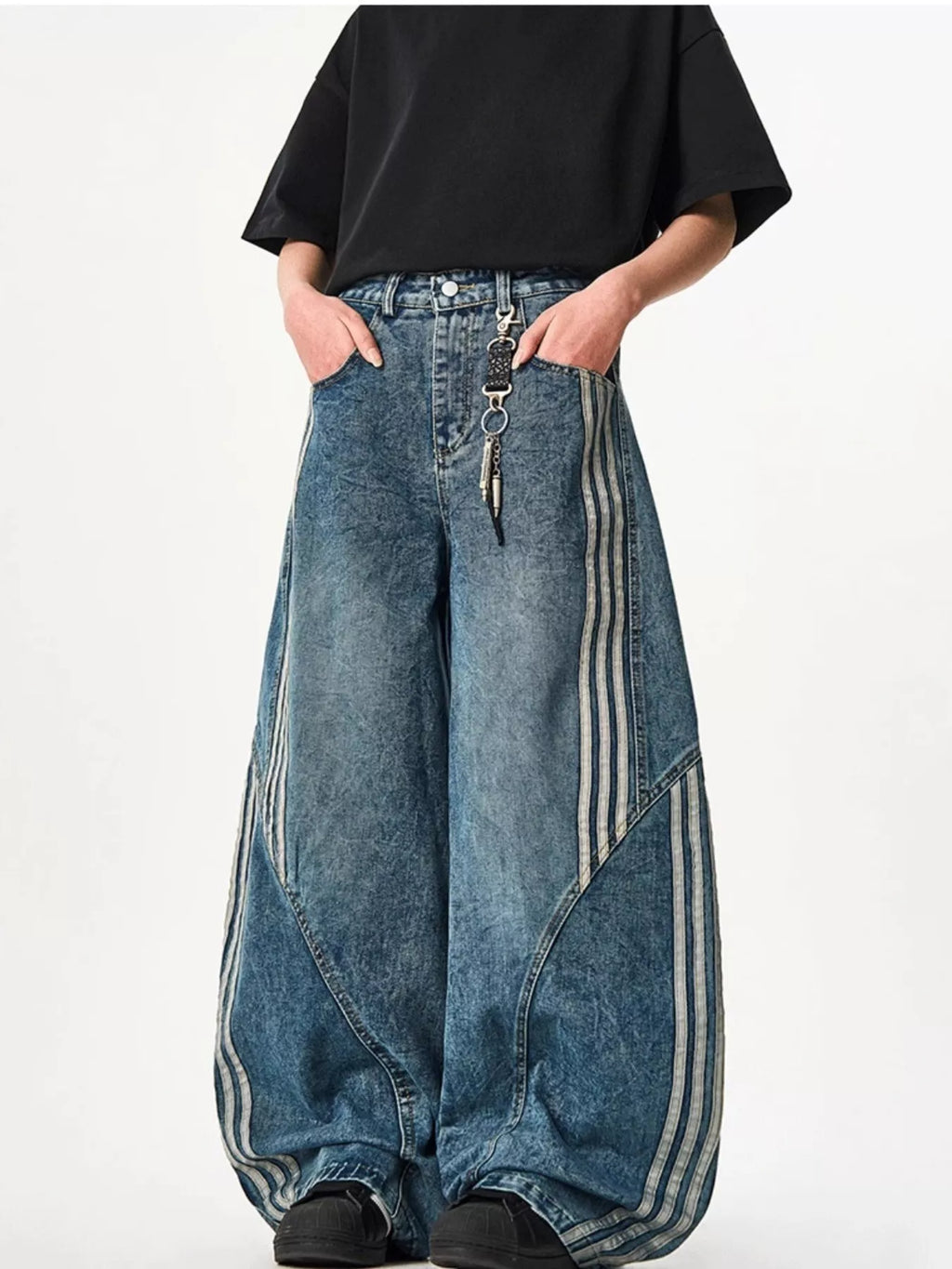 Men's Full Size Striped Wide Leg Jeans Plus Size