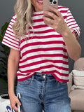 Stripe Patchwork Round Neck T Shirt