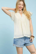 Umgee Scalloped Trim Flutter Sleeve Top