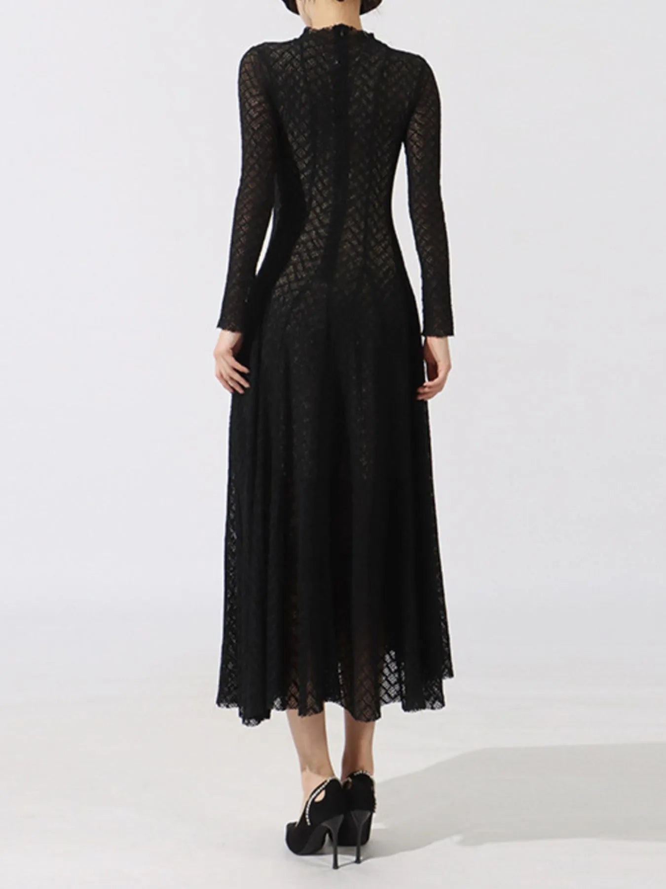 Lace Mock Neck Long Sleeve Dress