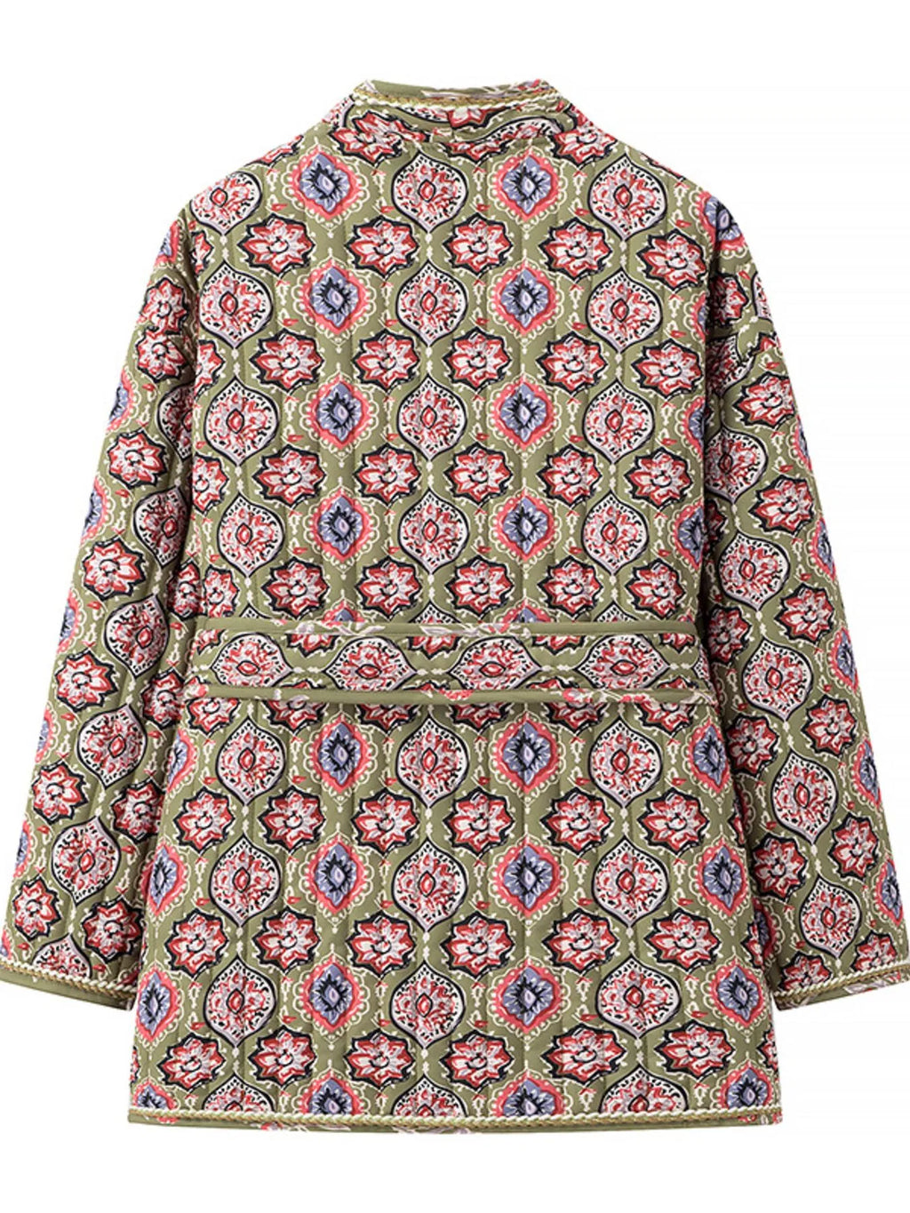 Belted Open Front Floral Winter Coat