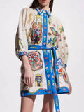 Printed Tie Waist Mini Shirt Dress