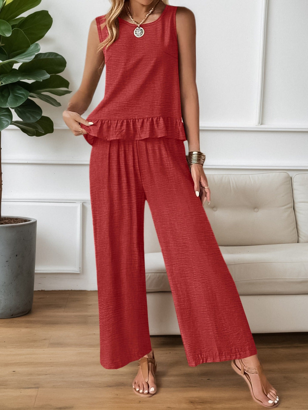Ruffle Hem Tank and Pants Set