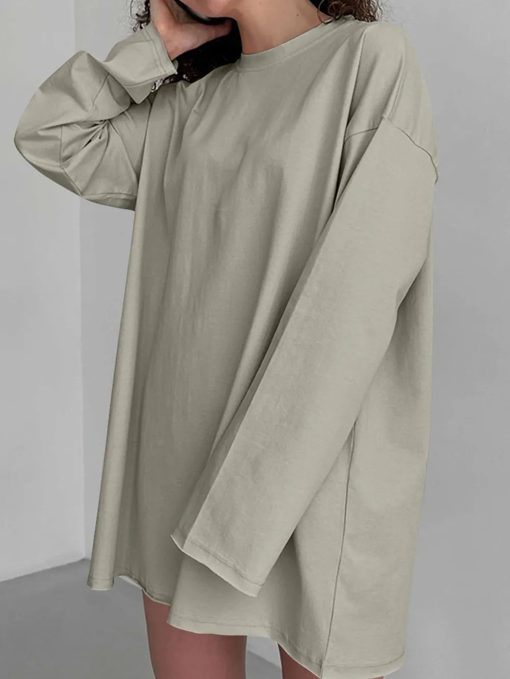 Round Neck Long Sleeve Oversized T-Shirt