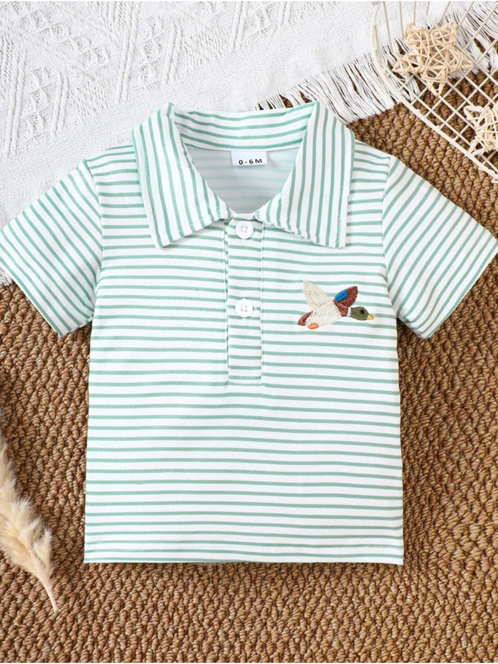 Children's Striped Embroidered Duck Polo