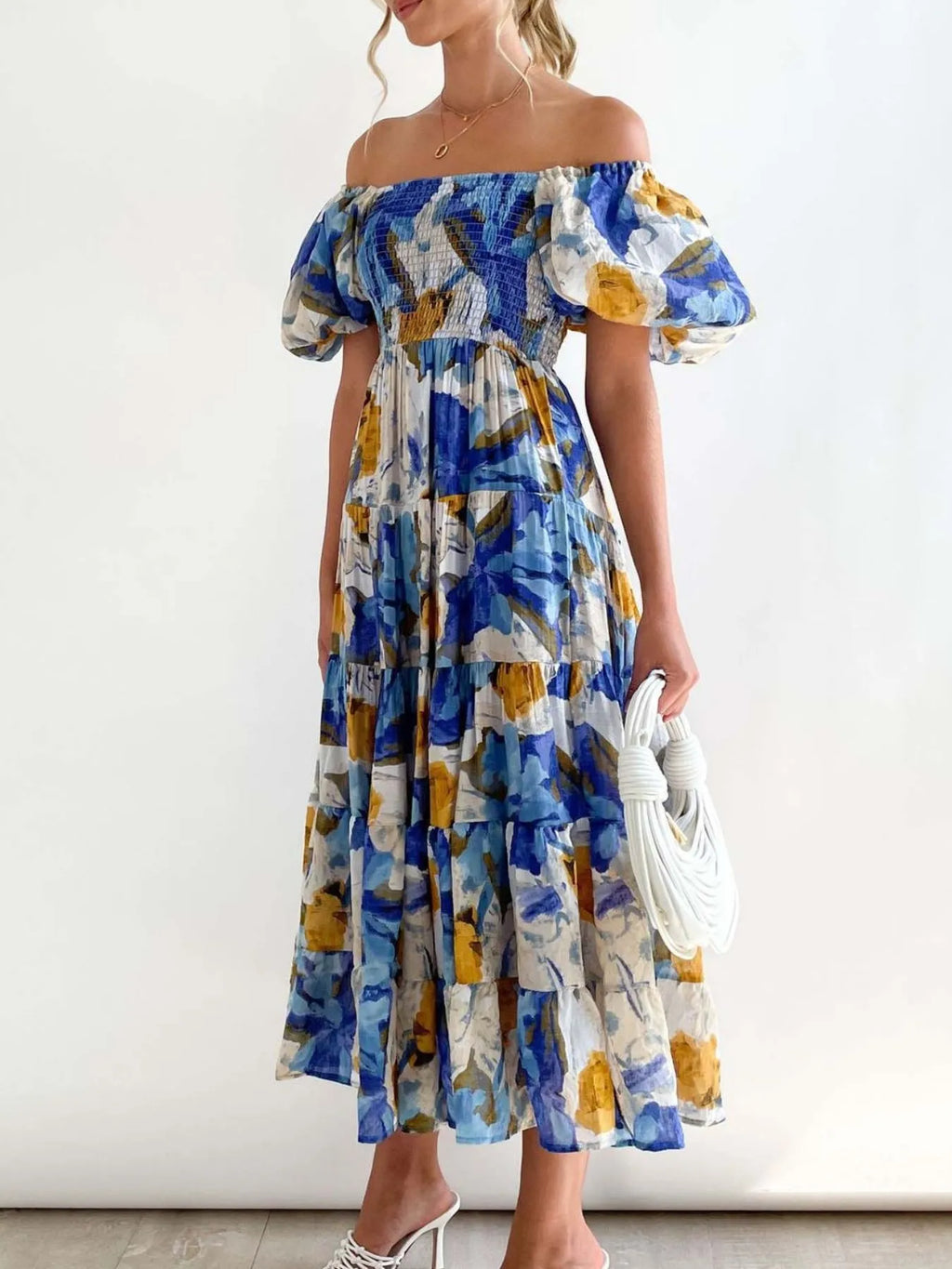 Floral Smocked Puff Sleeve Tiered Dress