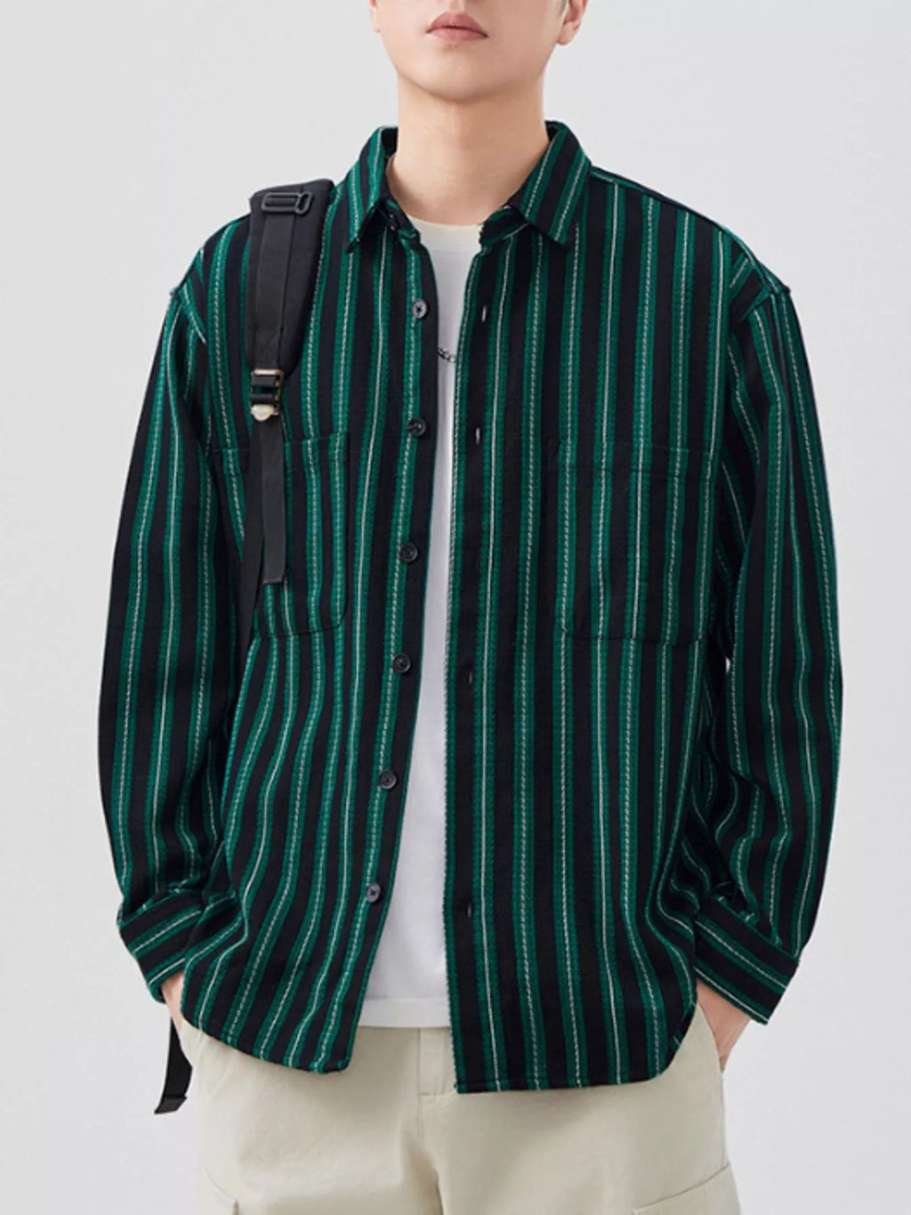 Men's Plus Size Striped Button Up Long Sleeve Shirt