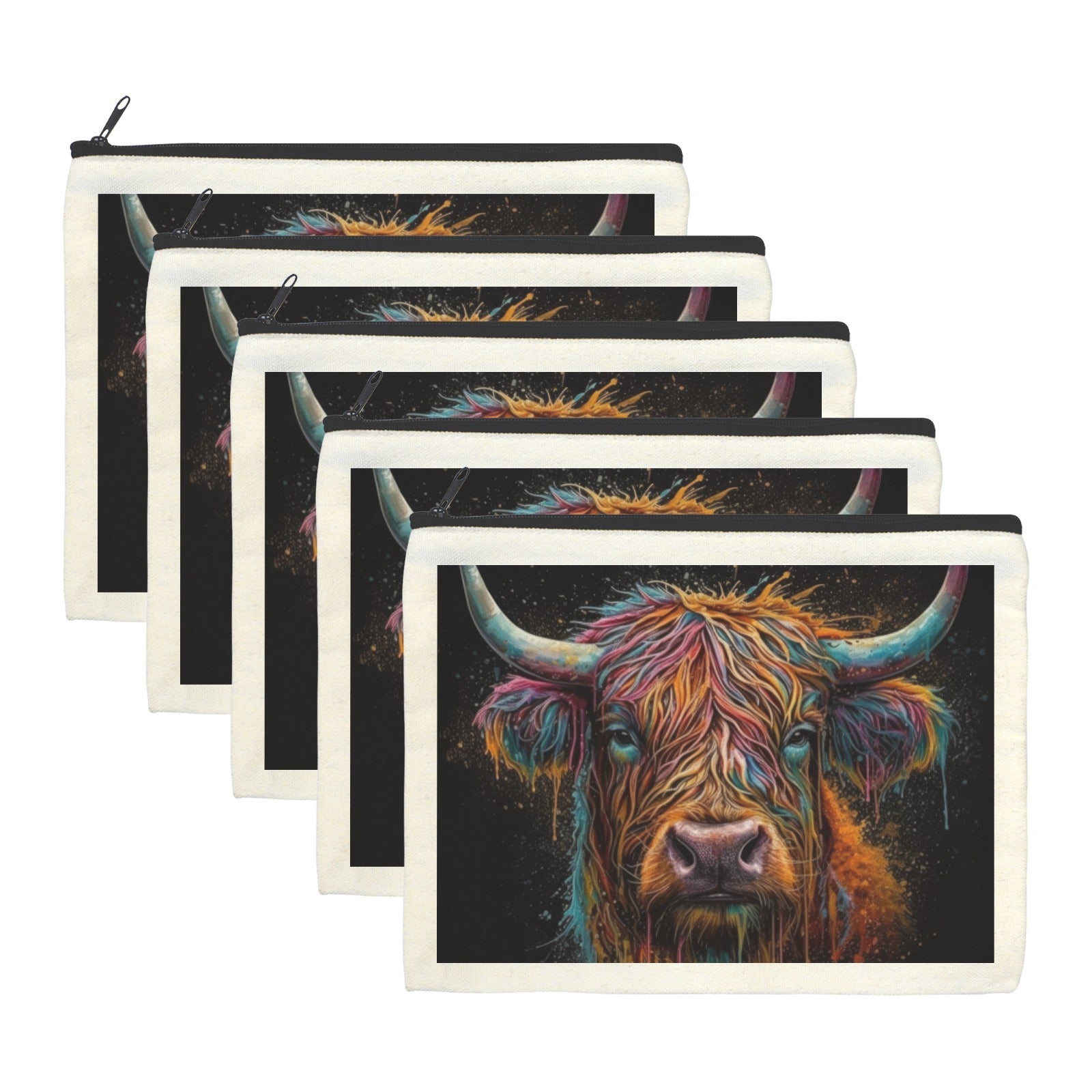 Baha Ranch Painted Highland Cow Cosmetic Bag Pack of 5 Made in America