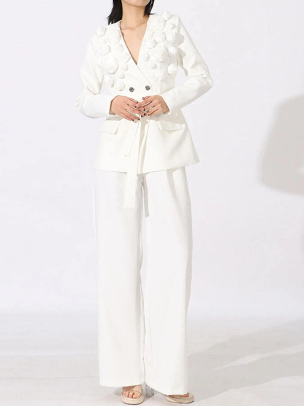 Flower Long Sleeve Blazer and Pants Set