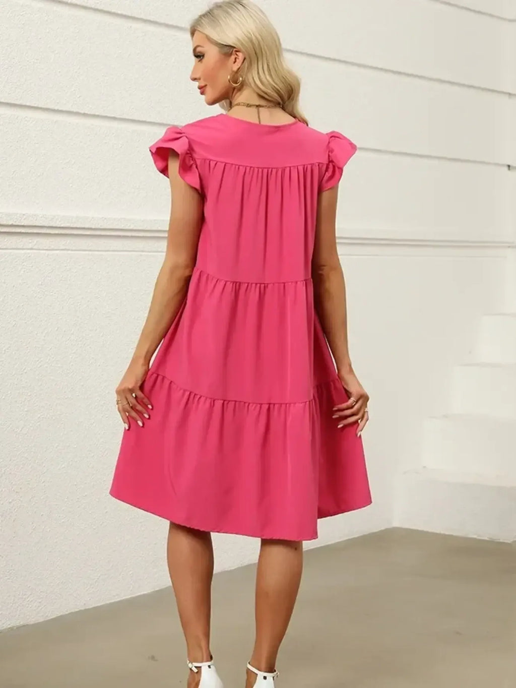 Tiered Ruffle Sleeve Mini Dress