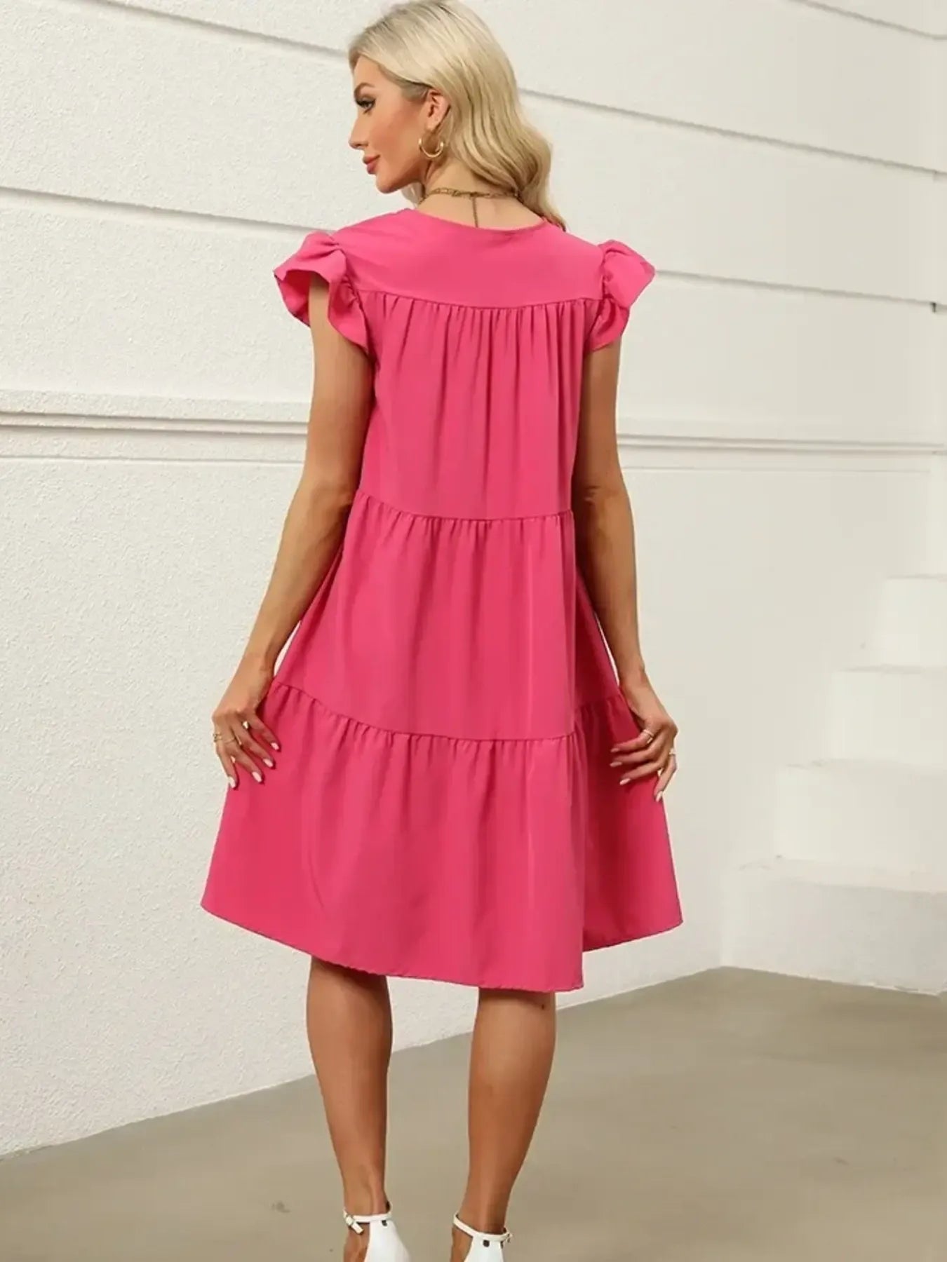 Tiered Ruffle Sleeve Mini Dress