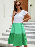 Full Size Color Block Tiered Ruffle Summer Dress Plus Size