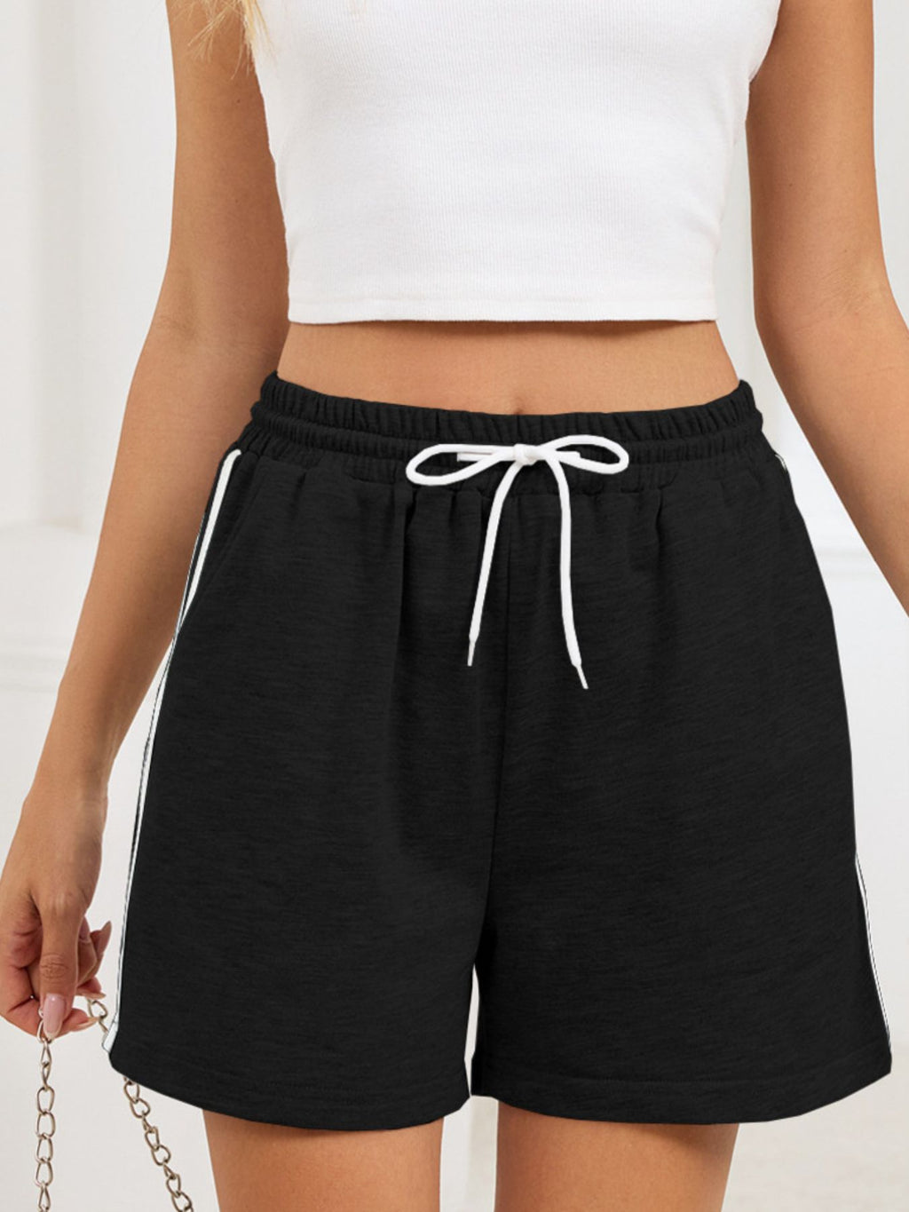 Striped Trim Drawstring Shorts