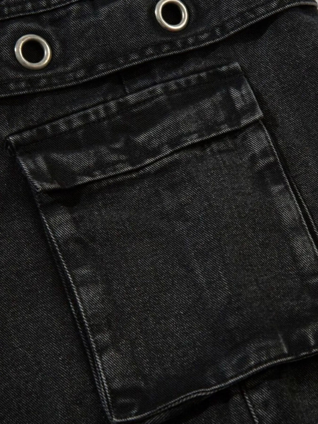 Men's Wide Leg Cargo Denim Jeans with Multi Pockets