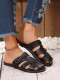 Comfortable Slip-On Leather Sandals with Adjustable Buckle