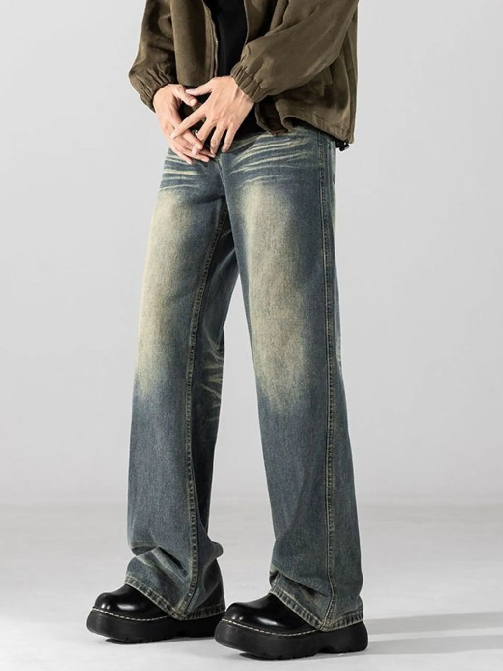 Men's Full Size Wide Leg Washed Jeans Plus Size