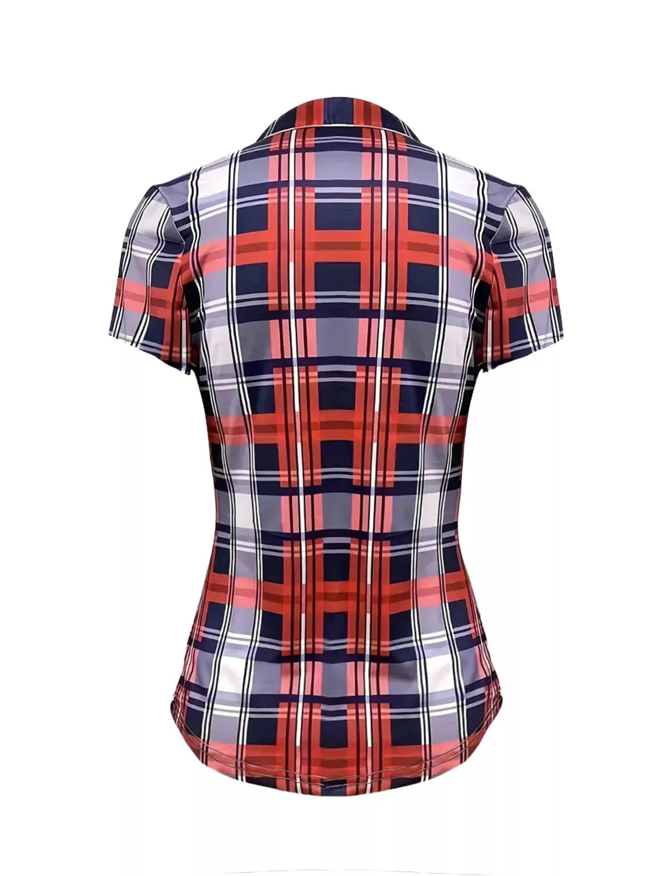 Plaid Lace-Up Short Sleeve Blouse
