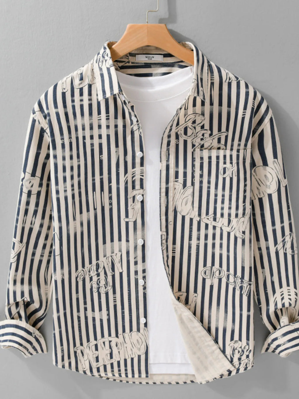 Men's Plus Size Striped Button Up Long Sleeve Shirt