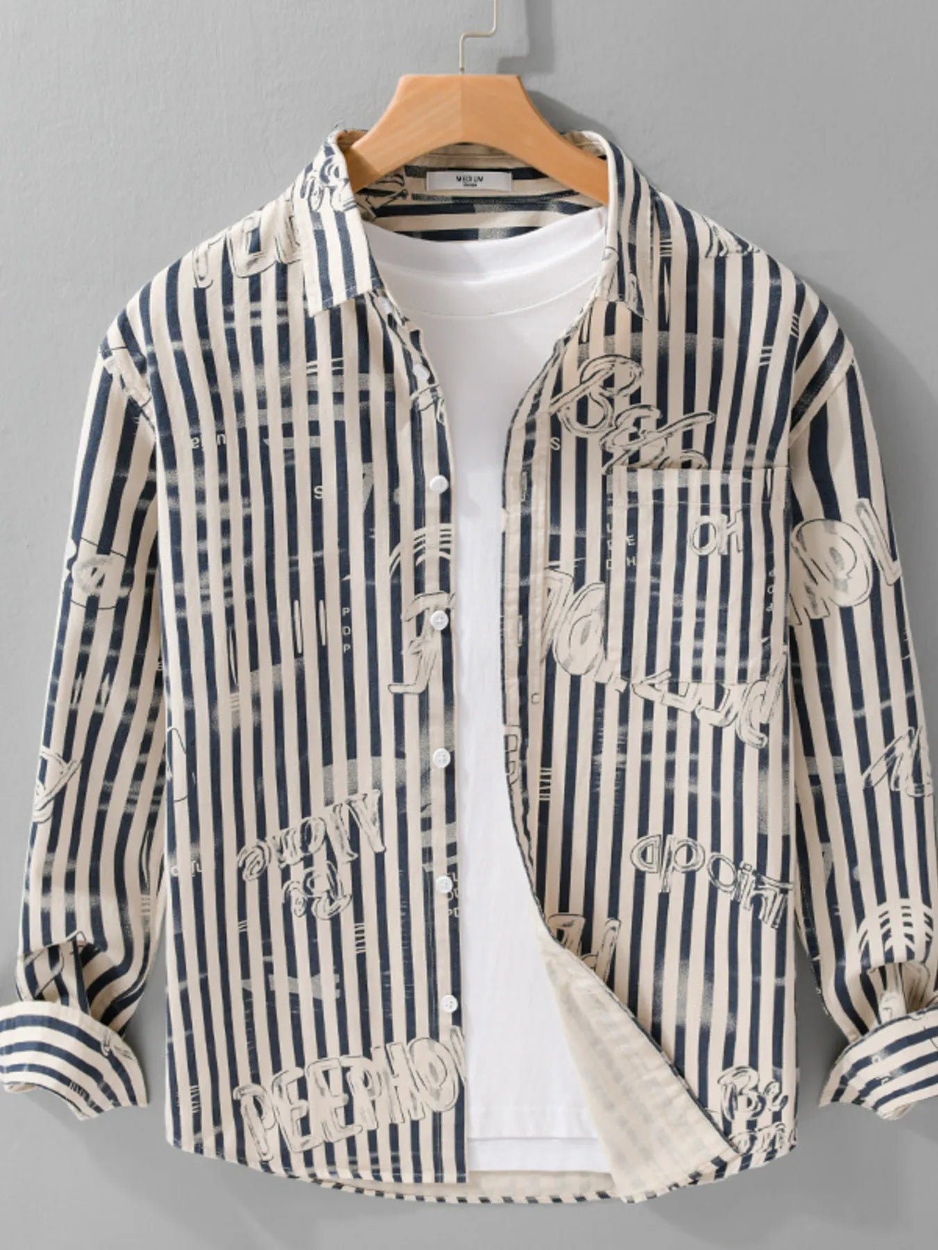 Men's Plus Size Striped Button Up Long Sleeve Shirt