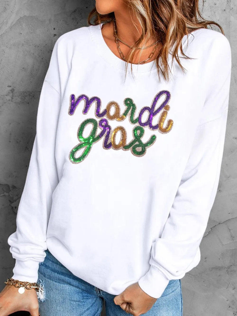MARDI GRAS Sequin Long Sleeve Sweatshirt