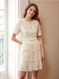 Pleated Hem Round Neck Dress