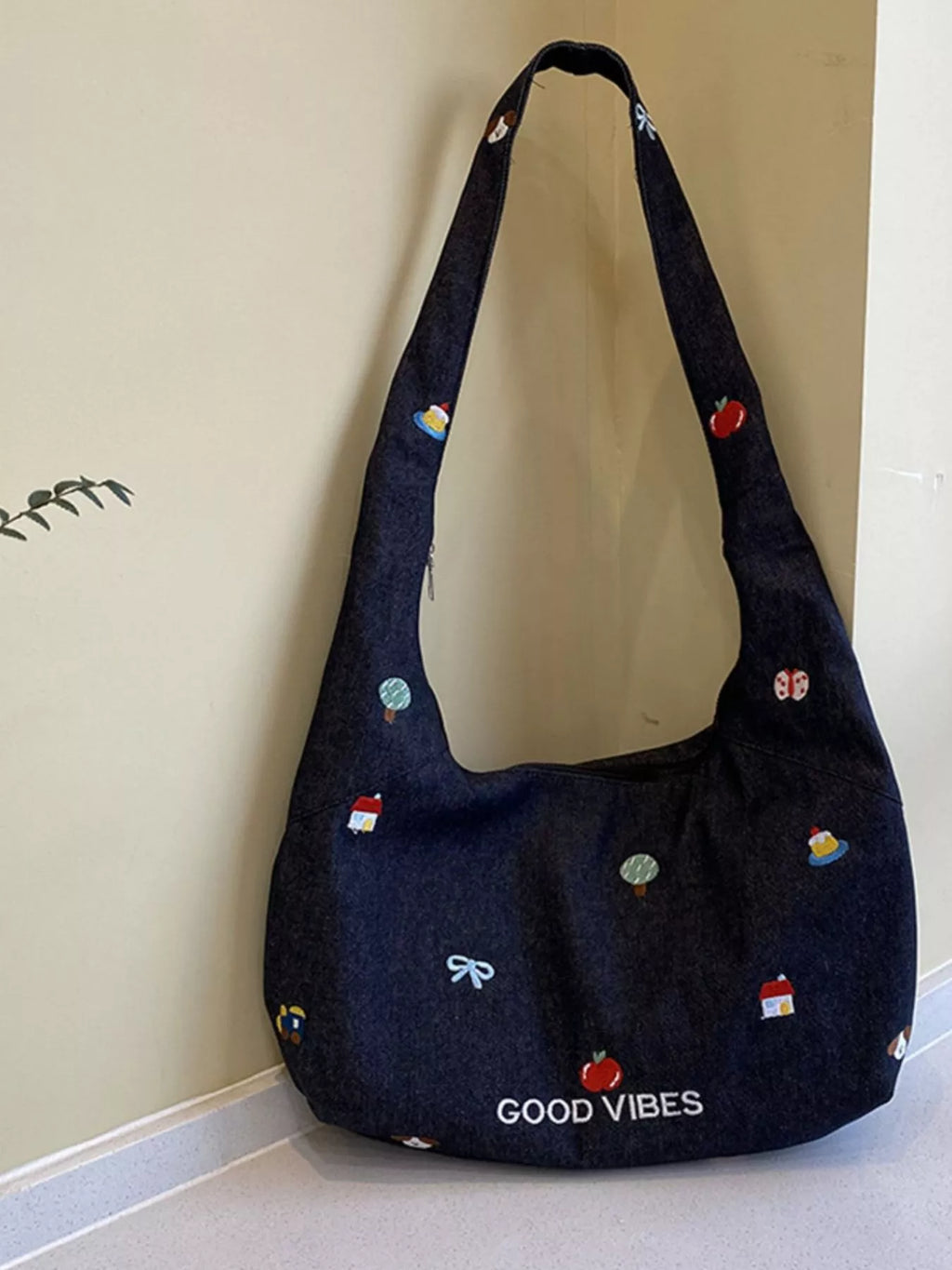 Embroidered Denim Crossbody Bag