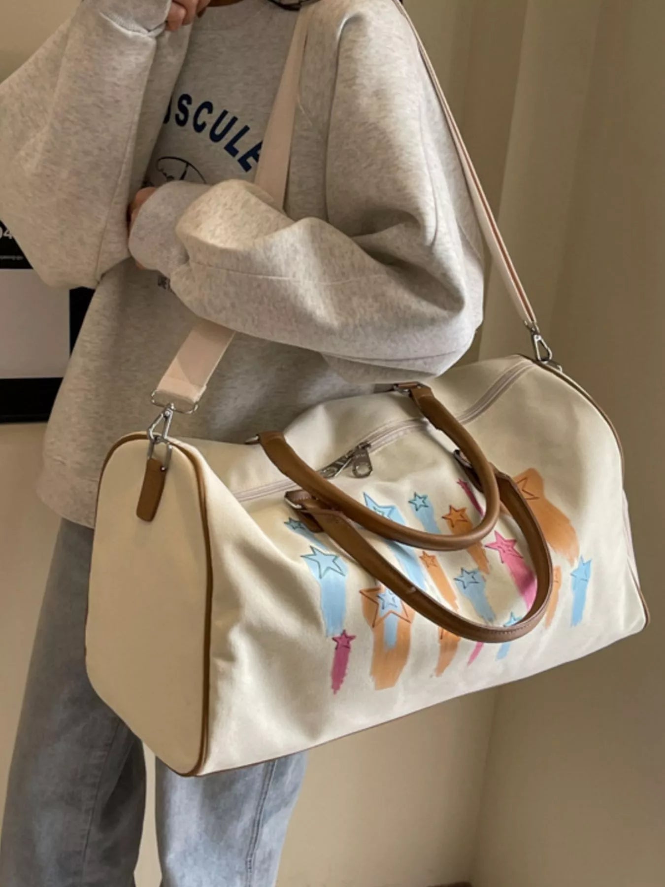Canvas Duffle Bag with Shooting Star Print