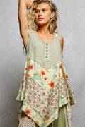 POL Round Neck Ribbed Tank with Woven Print Patch