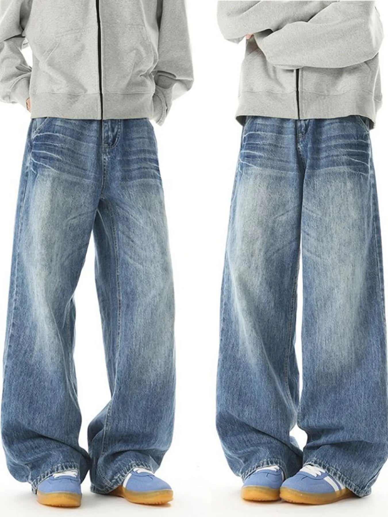 Men's Washed Wide Leg Jeans
