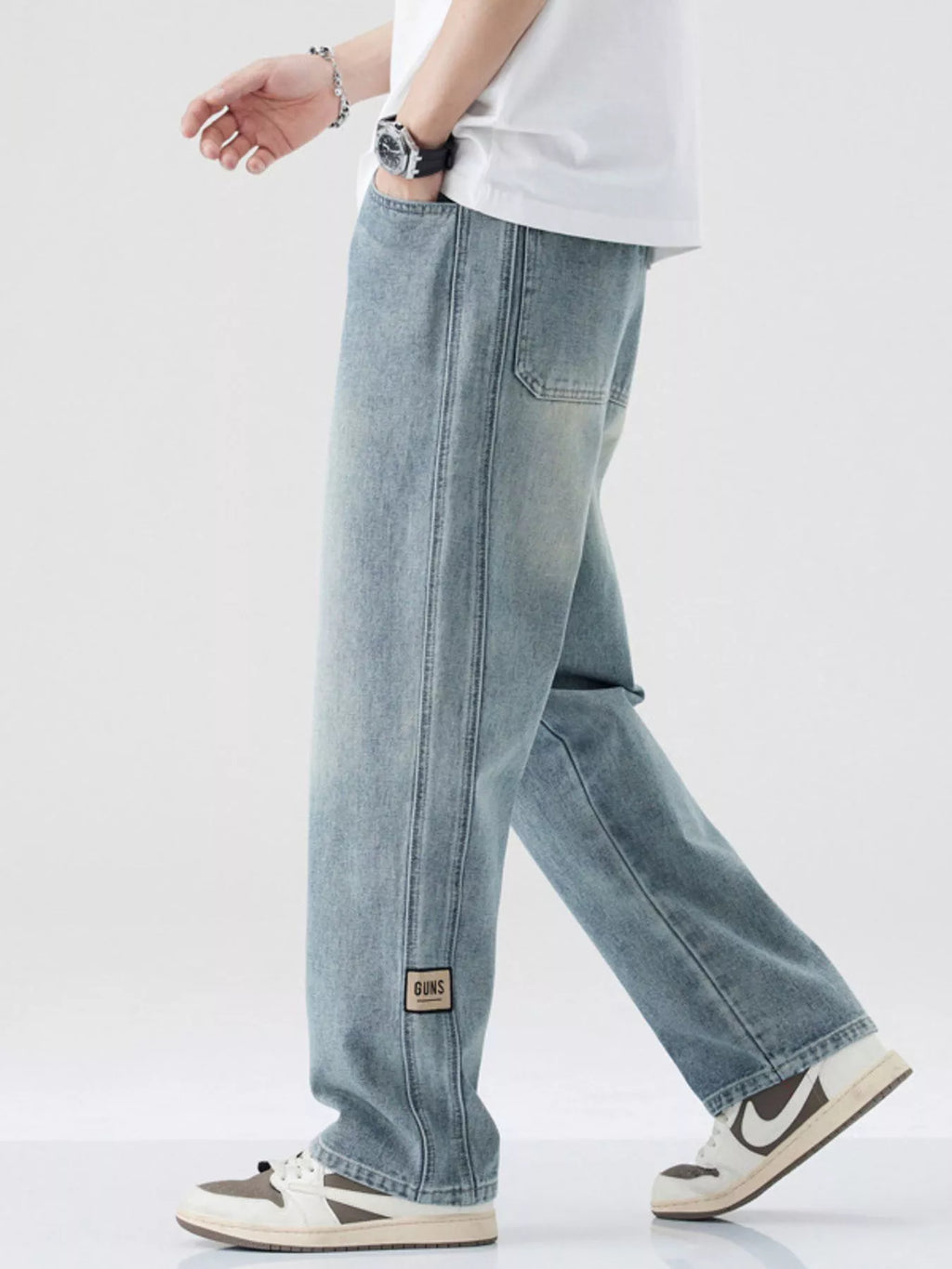 Men's Plus Size Washed Wide Leg Relaxed Fit Jeans