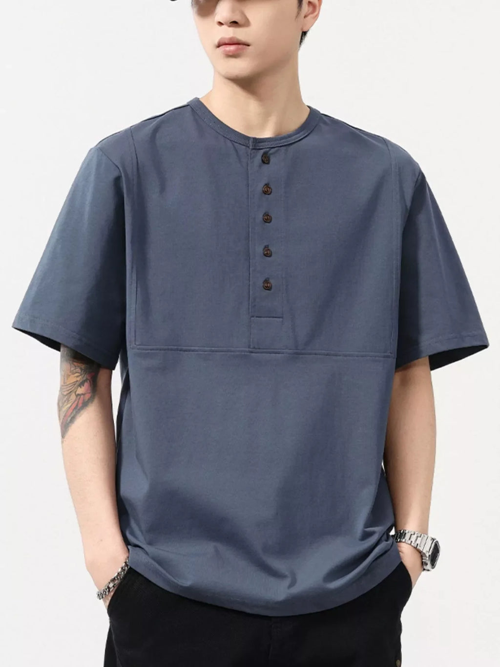 Men's Plus Size Button Detail Short Sleeve T-Shirt