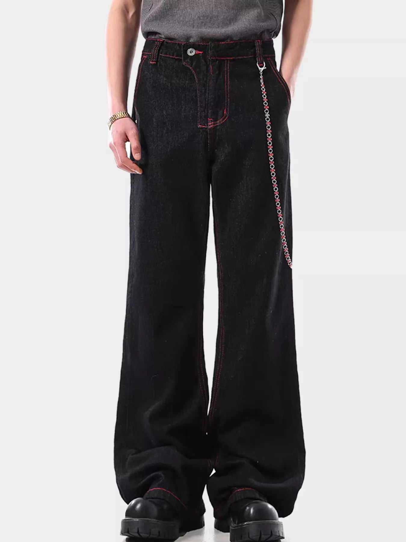 Men's Wide Leg Wash Jeans