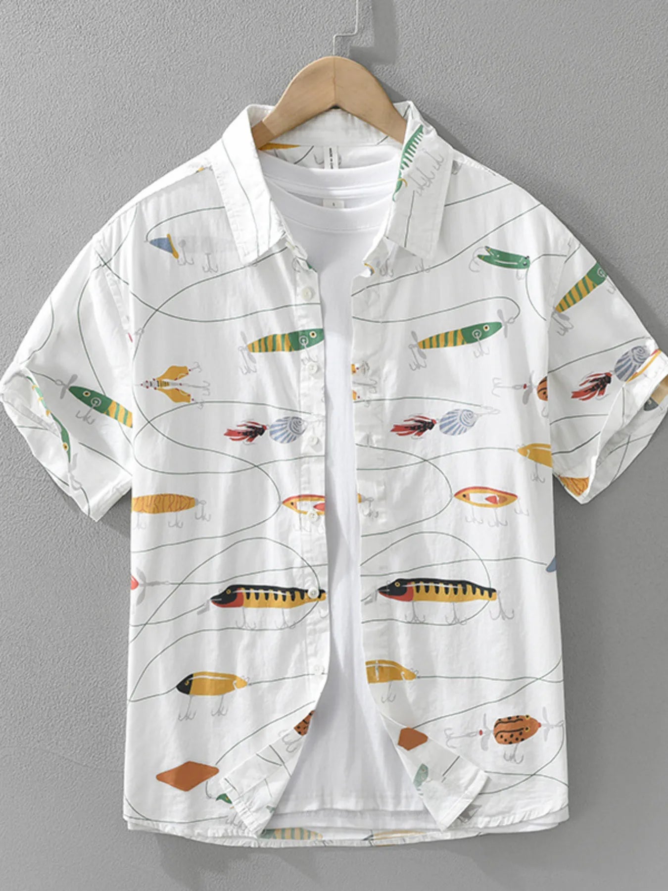 Men's Plus Size Printed Button Up Short Sleeve Shirt