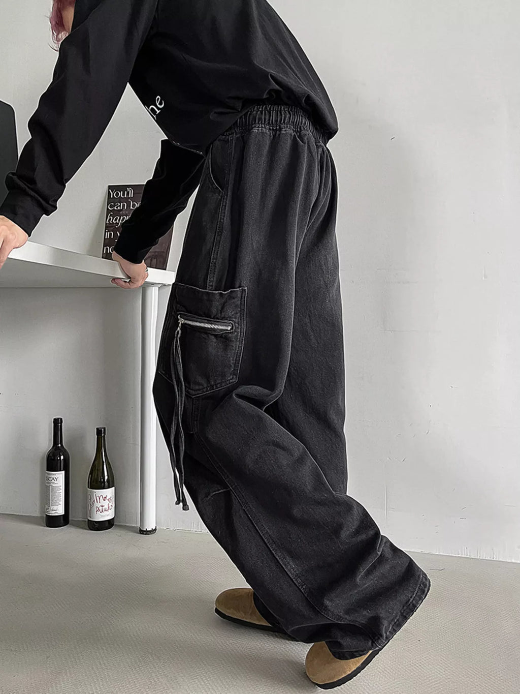 Men's Plus Size Loose Fit Cargo Jeans with Drawstring