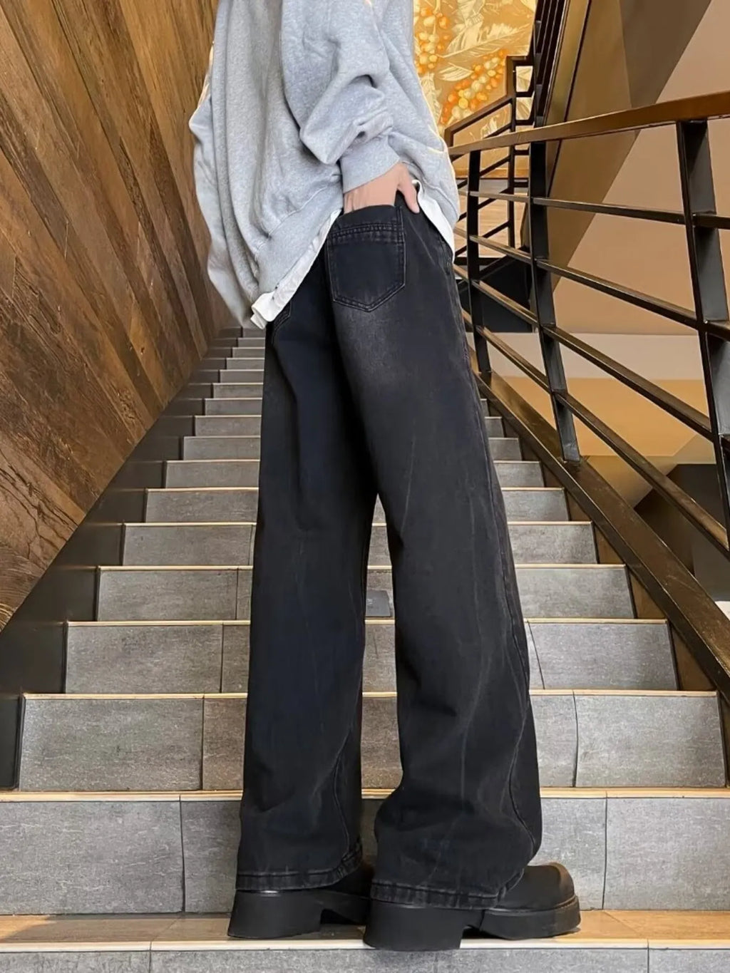 Men's Plus Size Washed Wide Leg Jeans