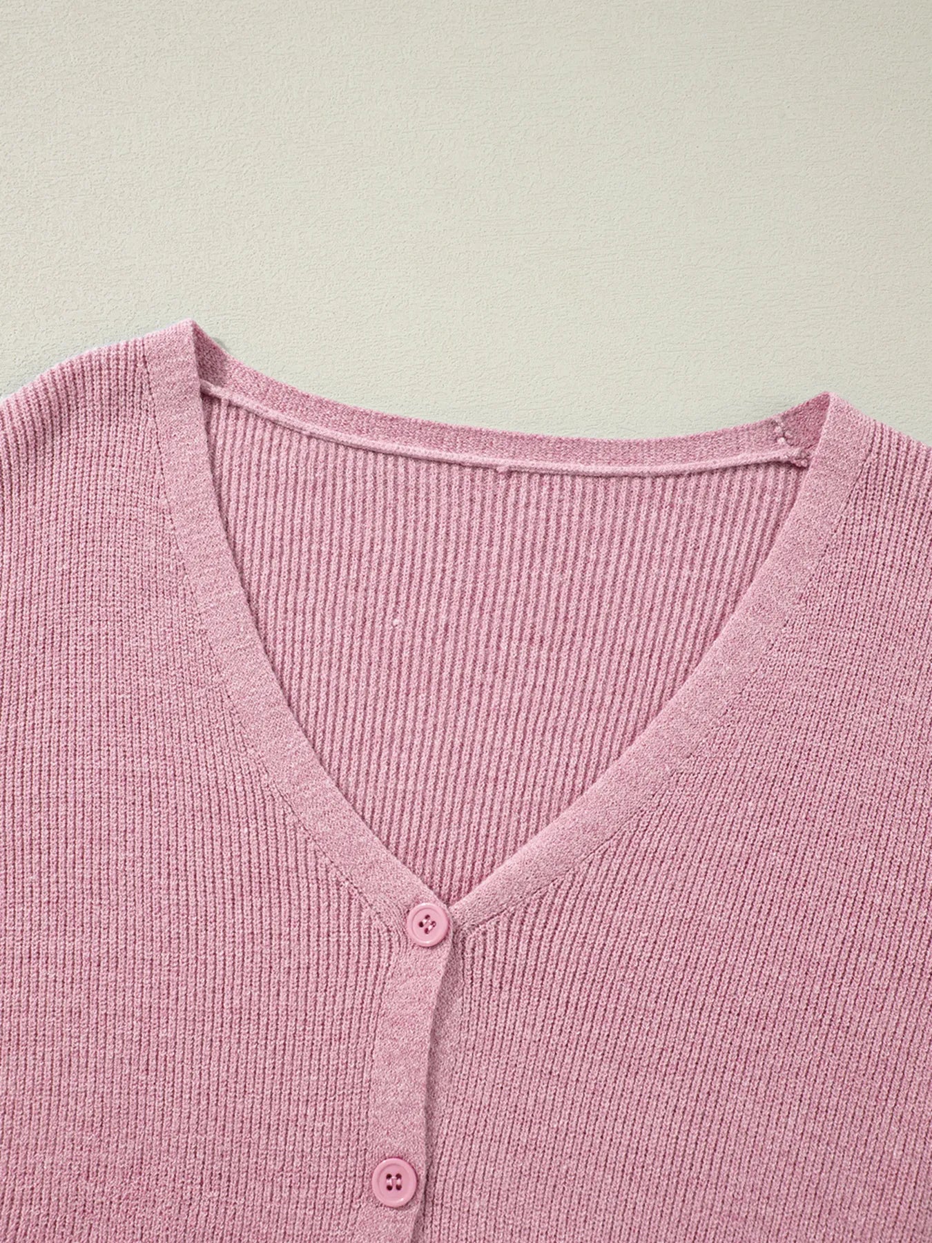 Ribbed Knit Button Front V Neck Cardigan